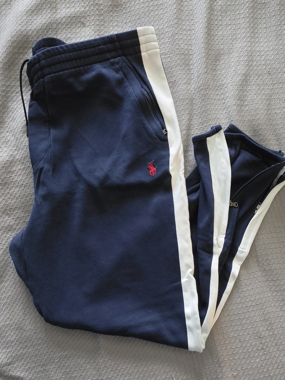 Polo Mens Navy Track Pants with White Side Stripe